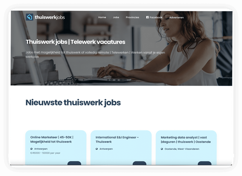 Thuiswerk jobs | Telewerk vacatures | Jobs met mogelijkheid tot thuiswerk of volledig remote | Telewerken | Werken vanaf je eigen werkplek | Thuiswerken binnen je regio.